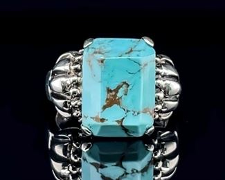 Designer Goldstone Jewelry Company Turquoise Ornate Textured Ring