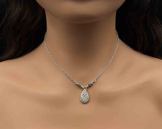 Pave Raindrop Pear-Shaped Pendant Necklace