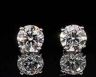 Brand New! 2.20 Carat Diamond Round Brilliant Solitaire Stud Earrings in 14k White Gold