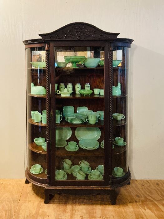 curio cabinet and large collection of  Jadite