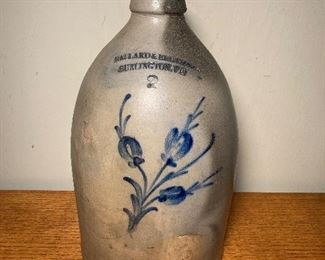 Salt glaze 2 gal crock with cobalt thistle design