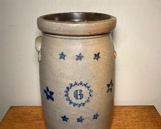 Salt glaze stoneware 6 gal with star cobalt design