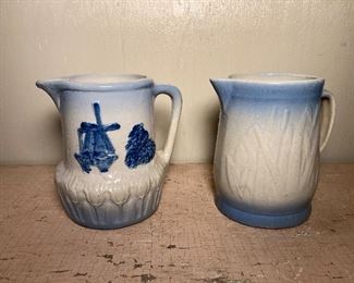 Blue and white stone ware pitchers