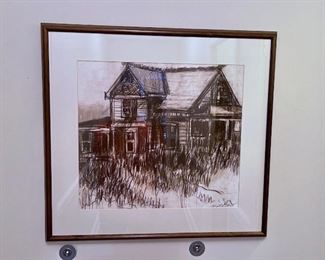 Nice original drawing of a Kansas farmhouse