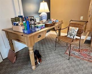 Country pine desk and iron chair
