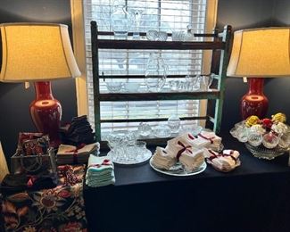 Antique, Vintage and Modern glass/crystal collection and table linens