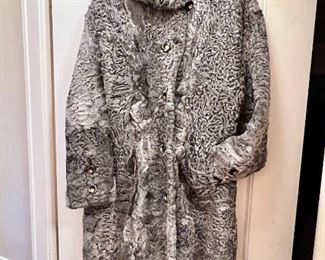 Vintage Silver Curly Lamb full-length coat with new lining.