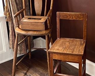 Antique child's highchair and child's chair
