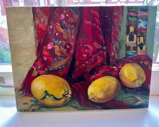 Original still life painting of fruit on canvas