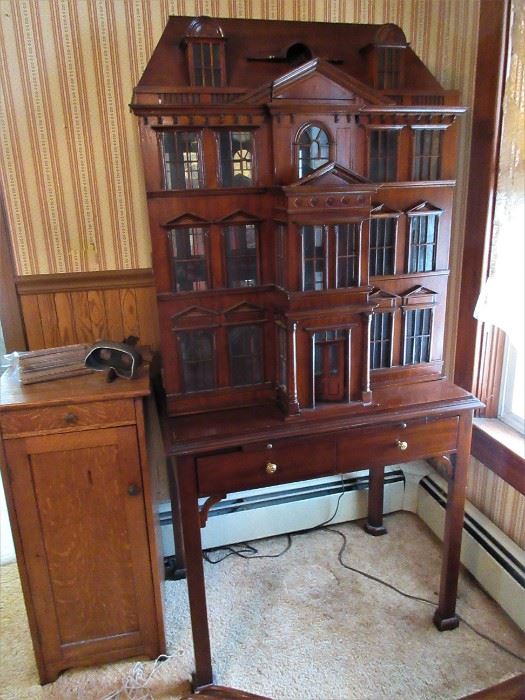 Beautiful vintage Maitland-Smith Dollhouse Liquor Cabinet, Vintage smoking cabinet by "The Cabinet that Matches" made by the Talking Machine Co, Chicago and Antique Stereoscope & slides