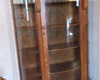 Antique Tiger Oak Wood curved curior cabinet