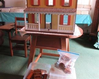 Vintage wooden doll house and furniture
