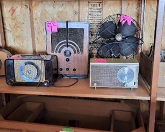 vintage Zenith, Philco & other radios - most working. EMERSON 4 blade fan - working!
