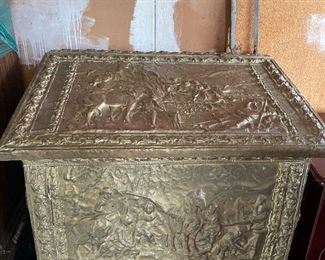 Vtg brass embossed kindling box 1950’s
