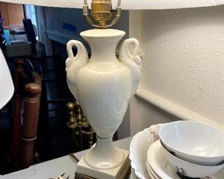 Ceramic brass base swan handle vase