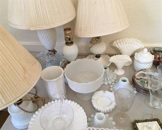 Milk glass hobnail pieces