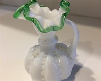 Fenton Melon Beaded 6” tall Emerald green Pitcher