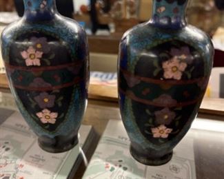 Pair of antique cloisonné small vases