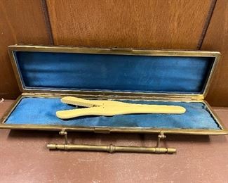Bone glove stretcher in wood and brass case