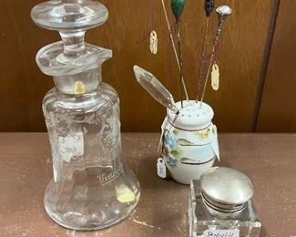 Inkwell, vinaigrette, hatpins 
