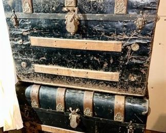 Antique trunks, one with inside tray