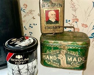 Borkum Riff tobacco in tin, Cigar box, Our leader tobacco tin, Detroit, Michigan advertising