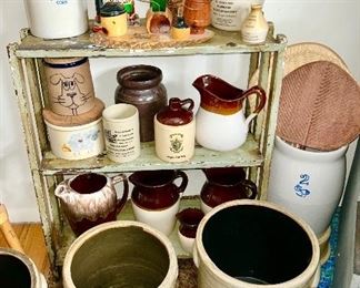 Collection of stoneware crocks, jugs, pitchers, jars, etc. (some items SOLD)