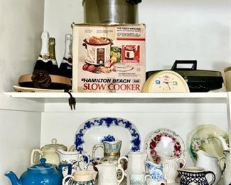 Vintage teapots, creamers, plates, appliances (some items SOLD)