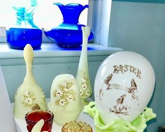 Fenton satin glass, vintage glass toothpick holders, Milk glass Easter egg, hand painted