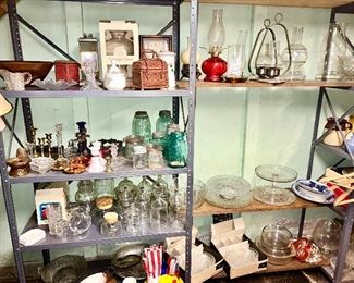 Misc. glass, ball jars, lamps, etc. (some items SOLD)