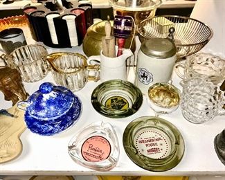 Advertising ashtrays, vintage glass, pottery, etc. (some items SOLD)