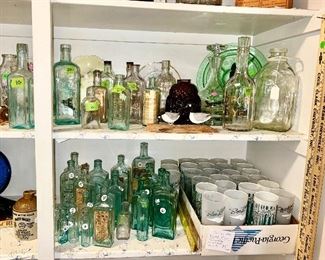 Antique & Vintage advertising medicine and liquor bottles, vintage collectible Michigan drinking glasses (some are SOLD)