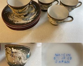 Occupied Japan Set of 4 Chocolate Cups/Saucers