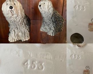 Pair Vintage Beswick England Porcelain Old English Sheepdog Figurines 8 1/2" tall × 8 1/4 inches long × 5 inches wide #453