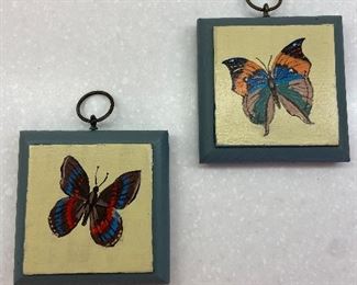 Pair Miniature Wooden Butterfy Plaques 