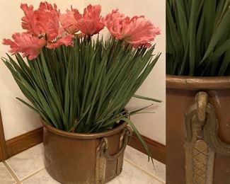 Copper Handled Pot with Faux Flowers