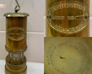  Antique BRASS MINERS LAMP,
Ashington Collier miners. Parrafin
Lamp England