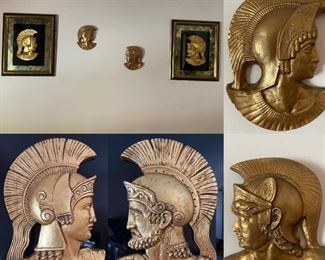 
Vintage Spartan Head Pair Greek Roman
Soldier Chalkware Art Wall Decor Framed & Pair Unframed