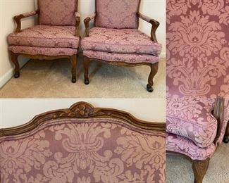 Pair Upholstered Arm Chairs on Casters Approximately 26” W X 17” T to Seat x 36” T to back of Chair x 22” Deep