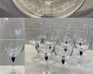 Set of 10 Venise Sapphire Courvoisier Cristal d Arques  6-oz Wine Glasses;