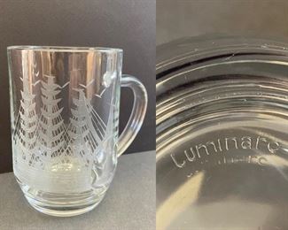 Clipper Ships Nautical Boats Hand Cut Javit Crystal Luminarc Tall Mug