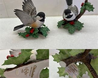 (2) Different Poses Lenox Black Capped Chickadee Fine Porcelain 1994