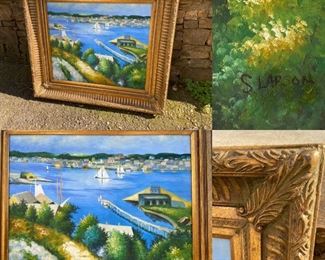 Original Nautical Painting on Canvas Heavy Gold Frame