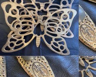 (2) Leonard Silver Plate Butterfly Trivets