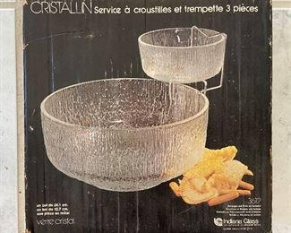 Vintage Indiana Glass 3612 Cristallin 3 pc Chip n Dip Serving Set-Original Box