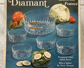 Vintage Arcoroc France Diamant 6 pc Salad Bowl Set