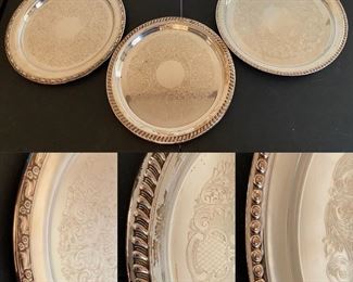 3 Round Silverplate Serving Trays