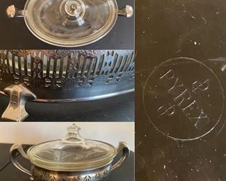 Silverplate Footed Server with Pyrex Glass Insert