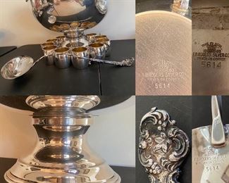F.B. Rogers Silver Co #5614 Silverplate  Pedestal Punch Bowl, Ladle, & 11 Cups