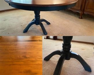 Round/Oval with Leaf Solid Wood Stained top/Painted Green Pedestal Dining Table